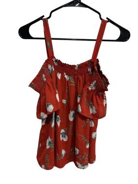 Sienna Sky Red Floral Sleeveless Smocked Ruffle Top Size L Cottagecore Chic NWT